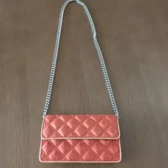 クランチバッグ　オレンジ　チェーン付き　パーティーバッグ　レディース