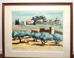 ジャン・クロード・キリチ　リトグラフ　絵画　農家とオリーブ畑 ジャン・クロード・キリチ リトグラフ 絵画 農家とオリーブ畑 - メルカリ