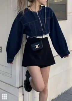 GRL フリンジクロップド丈デニムブルゾン［pp143］