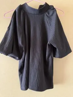 肩あき リブ半袖トップス ブラックフリー