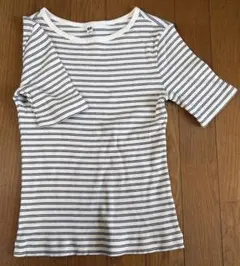 ホワイト/ネイビー ストライプ 半袖Tシャツ M