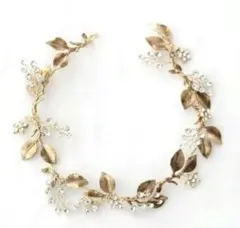 ゴールド　ヘッドドレス　ウェディング　ヘアアクセサリー　リーフ　結婚式　髪飾り