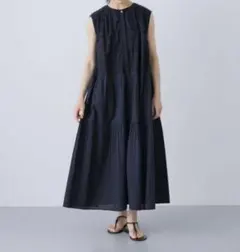 かぐれ 未使用級 ラップギャザーワンピース 黒 フレア コットン 長袖