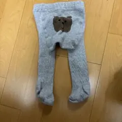 クマ刺繍 グレー ニットタイツ