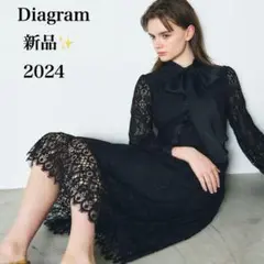 新品✨️ダイアグラム レースボウタイワンピース 2024 総レース ロング 黒