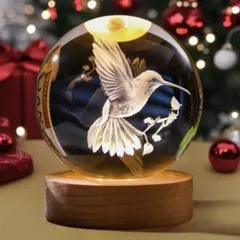 LED ハチドリ 鳥光る置物 クリスタルボールナイトライト ガラス玉 置物