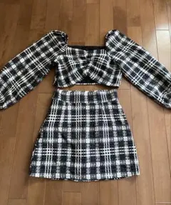 チェック柄バルーンスリーブセットアップ