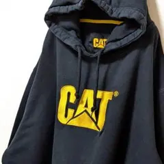 キャタピラー ロゴ刺繍 スウェットパーカー ブラック 黒 2XL 古着