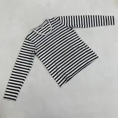 ⭐️ボーダートップス⭐️クルーネック 長袖カットソー 袖汚れあり モノクロ