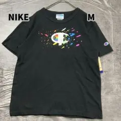 チャンピオン 黒色 メンズM Ｔシャツ ビッグロゴ ペイント風【い418】