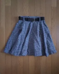 チェック柄 フレアスカート ベルト付き