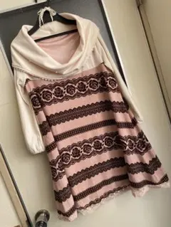 新品★アクシーズファム★薔薇柄レースニットチュニックワンピース★