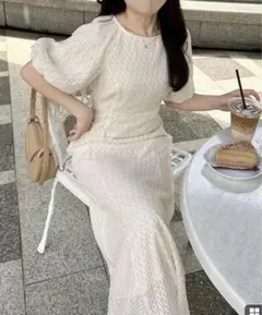 nairo シアージャガードロングワンピース　アイボリー　S