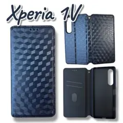 Xperia 1V TPUケース 財布型 手帳型 男女兼用 軽量 ネイビー