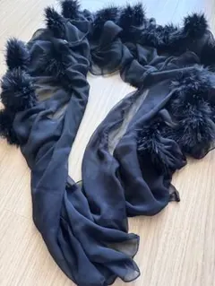 ブラックシフォン ファー付きパーティーショール