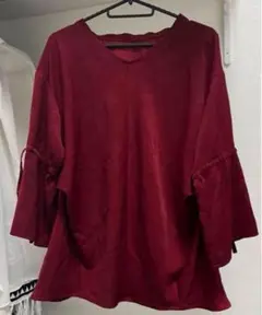 565 チュニック　トップス　Lサイズ　ボルドー　Vネック　秋
