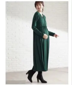 エンジェリーベ ワンピース マタニティ 授乳服 カシュクール 深緑