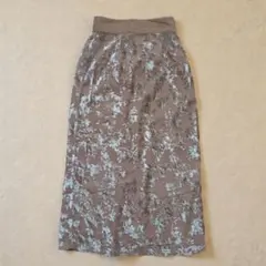 訳あり フラワーパターン モカベージュ タイトスカート 花柄 ロングスカート