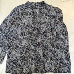 ネイビー　ペイズリー　長袖シャツ