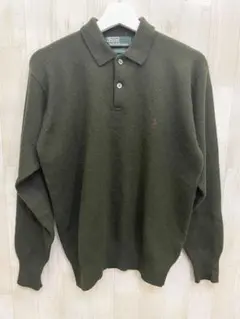 Ralph lauren ラルフローレン ロゴ刺繍 ウールニット ポロシャツ M