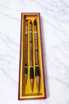 書道筆 3本セット 共箱付 狼毫系 高級書道用 極品表記 未使用保管品