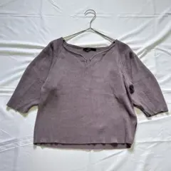 エモダ　Vネック五分袖リブニット　Tシャツ　カットソー　プルオーバー　a2407