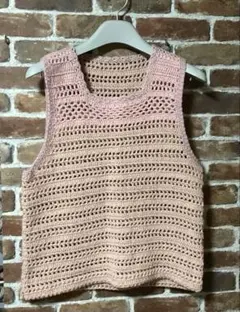 【新品】ハンドメイド かぎ針編み ベスト ラメ糸入り ピンクグラデーション M