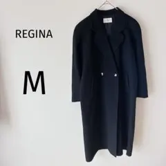 レジーナ チェスターコート ロング丈 ダブル シンプル ウール混 ブラック M