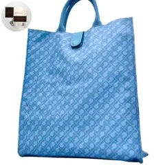 美品 ゲラルディーニ トートバッグ ハンド ライトブルー ソフティ 総柄