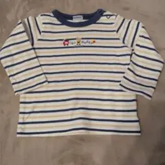 MIKI HOUSE 長袖Tシャツ 白/青ストライプ　70 80