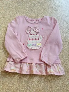 クーラクール　ケーキ刺繍付きピンクトレーナー 100 coeur a coeur