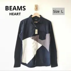 BEAMS HEART メンズ 長袖シャツ L ネイビー系 カジュアル 未使用