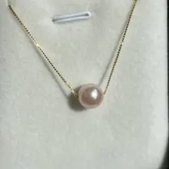 【高品質】あこや真珠　一粒スルーネックレス　スライド式　ベネチアンチェーン
