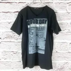 z2405:SPINASH プリントTシャツ ブラック LL