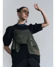 UN3D. 秋色 タックギャザードッキングTシャツ38 限定ダークミックス
