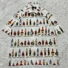 ⁠美品 ciao チャオ ウイスキー ボトル総柄 半袖 アロハシャツ M 白⁠のサムネイル