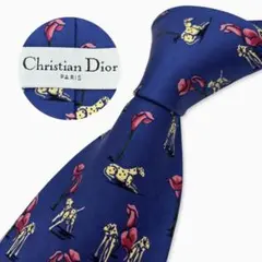 Christian Dior シルクネクタイ アニマル柄 花柄 ブルー