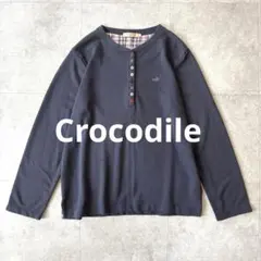 クロコダイル ロゴ刺繍 ポロシャツ カットソー 長袖 LL 大きいサイズ 紺のサムネイル