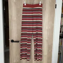 マルチボーダー リブニットパンツ