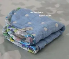 ハンドメイド　ハンカチ ６重ガーゼ fuwara SORAブルーN