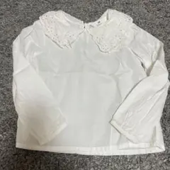 H&M 刺繍入りの大きな襟 白い長袖ブラウス