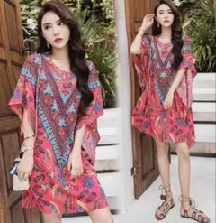 大人気❀韓国風ひざ丈ワンピース✿花柄ゆったり夏コーデ