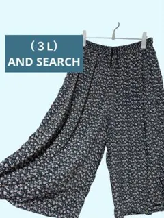 匿名（３L）総花柄　ネイビー　ゆったり大きめ　薄手レディースキュロット　裏地付