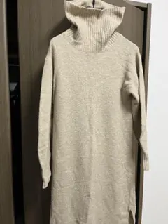 【グレーとセットで2000円】スフレヤーンタートルネックワンピース　ベージュ
