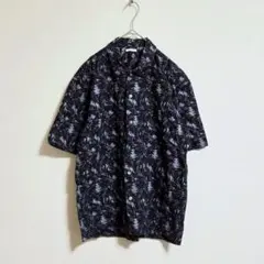 GU アロハシャツ リーフ柄 総柄 半袖シャツ ブラック