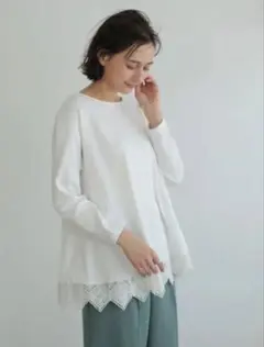 earth music&ecology 裾レースポンチチュニック ホワイト