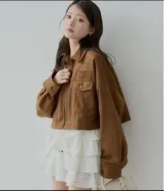 限定値下げ　chico 胸ロゴショート丈スエードジップブルゾン