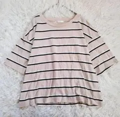 レトロガール 半袖 Tシャツ ボーダー ゆったり 綿100%(M) カジュアル