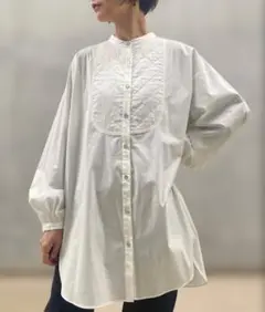 美品】BEARDSLEYフレアロングストライプシャツ ブラウン コットン素材