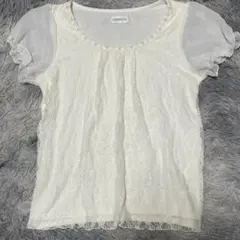 【LODISPOTTO】袖シフォン切替 レースカットソー プチパール ビジューのサムネイル